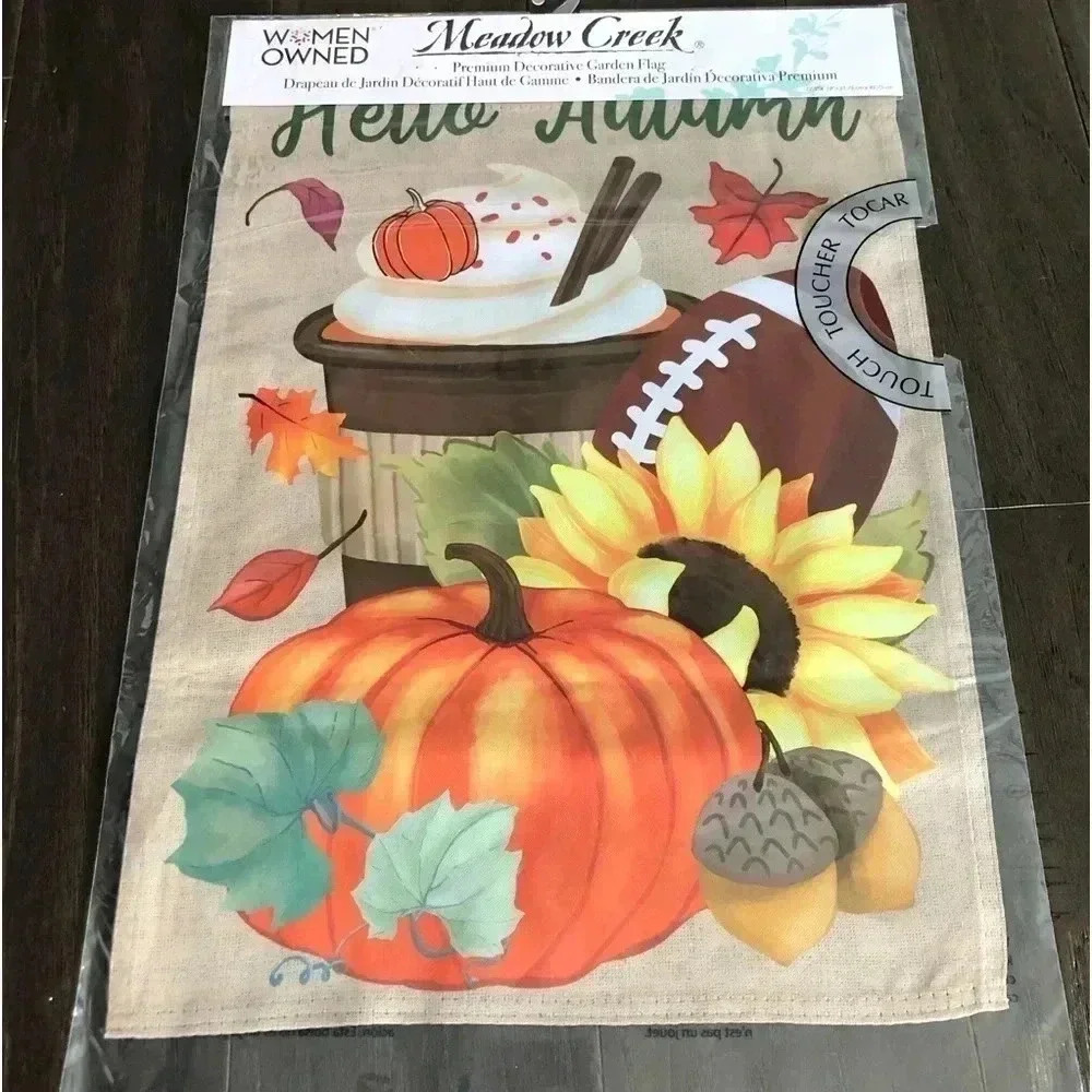 Garden Flag Hello Autumn, Football, pumpkins, sunflowers,Fall Outdoor decor